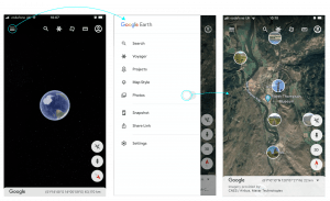 Navigating Google Earth side menu